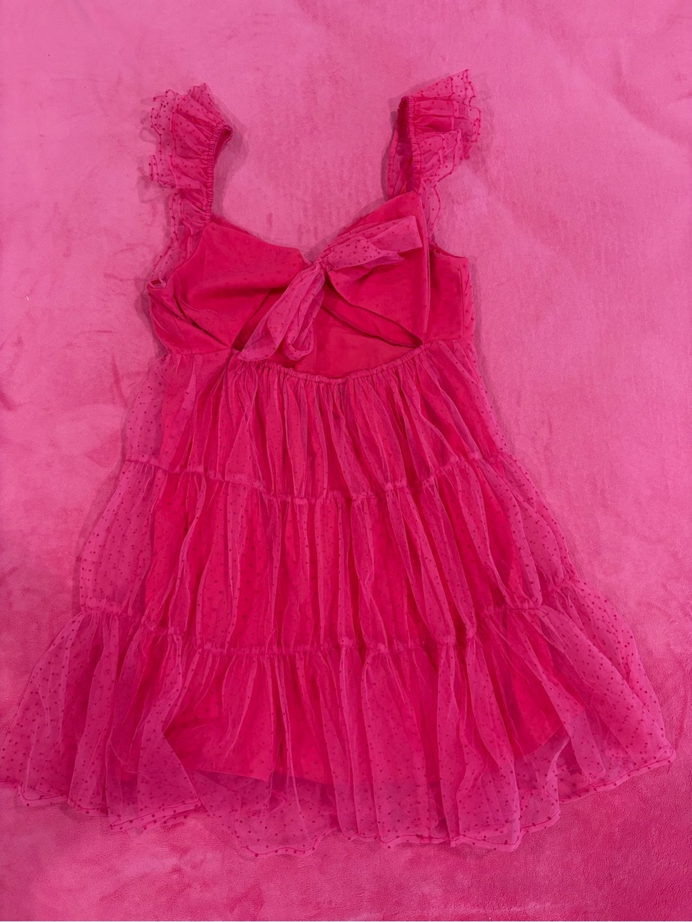 NEW Dry Goods Lush Hot Pink Tule Ruffled Dress with Polka Dots - Picture 2 of 4